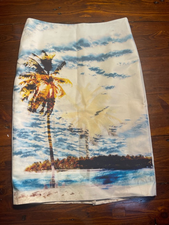 Lord & Taylor Dresses & Skirts - Lord & Taylor | Palm Tree Beach Scene Pencil Skirt in Blue and Cream